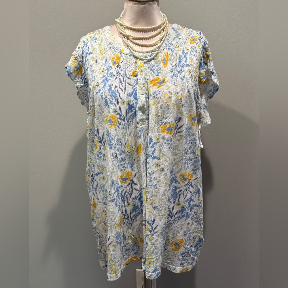 Philosophy Blue and Yellow Floral Tunic Top